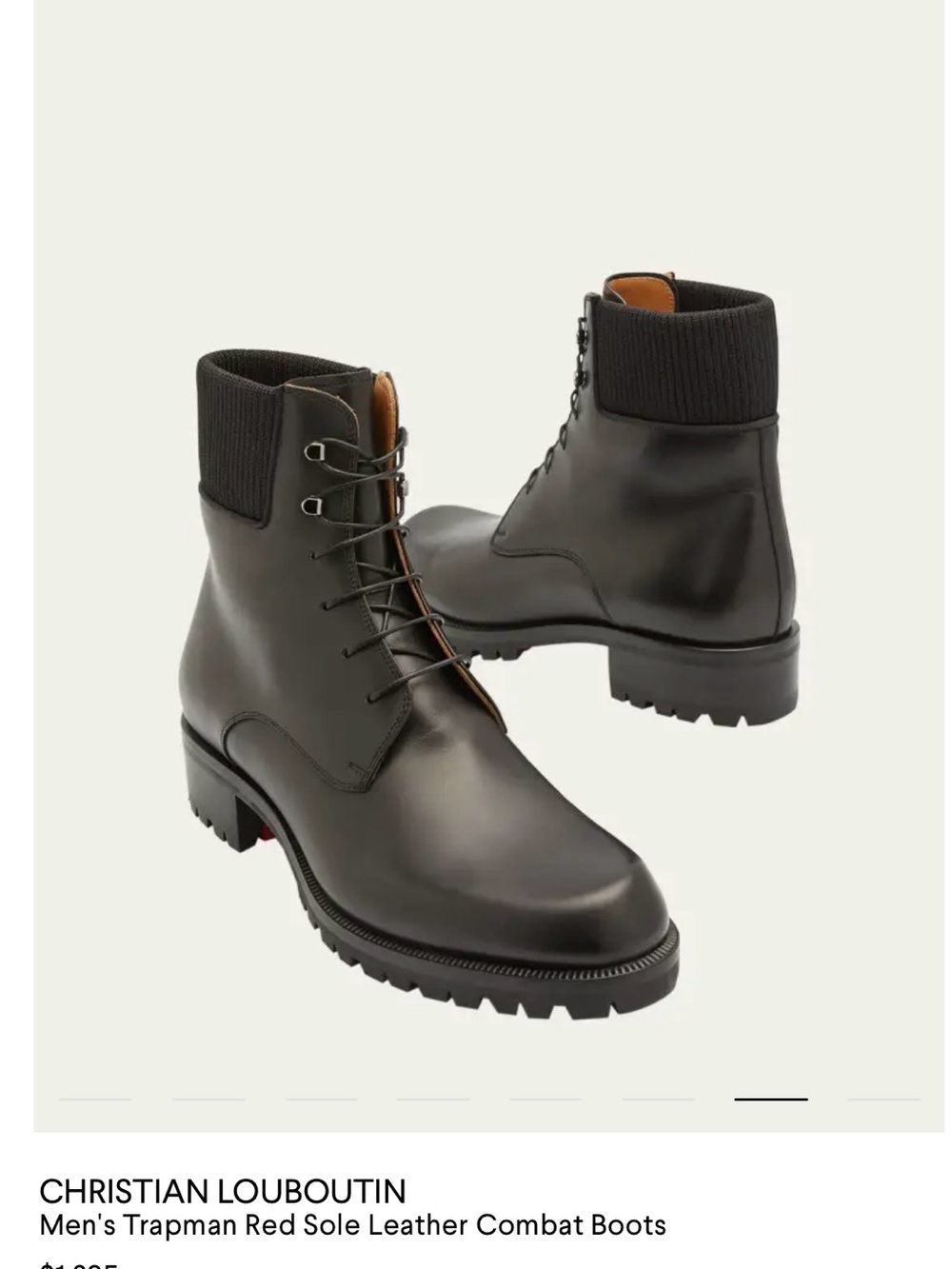 Christian Louboutin Men’s Black Leather Lace-Up Combat Boots with Ribbed Collar